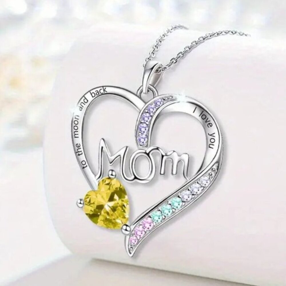 Yellow Mom Heart Necklace Mothers Day Gift I Love You To The Moon And Back